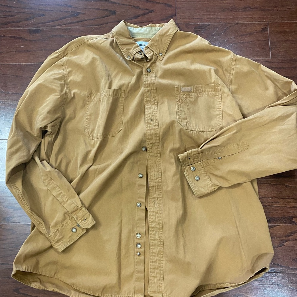 VTG Carhartt Tan Button Down Work Shirt Men's 2XL Tall Gorpcore Heritage Utility